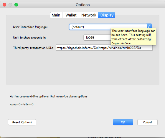 Dogecoin Core Installation on macOS - Change language